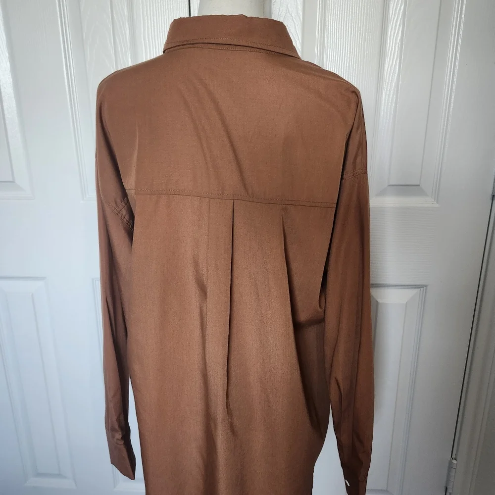 NWT. Women's Wishlist apparel Brown Long Sleeve button down shirt size Large - Picture 4 of 8